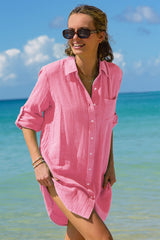 Saffron Organic Cotton Cheesecloth Beach Shirt | Pink