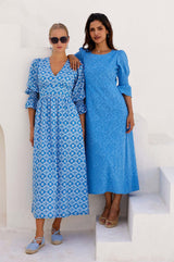 Flora 3/4 Length Sleeve Dress | Blue - Aspiga