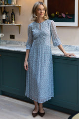 Verity Ruched Printed Dress | Blue