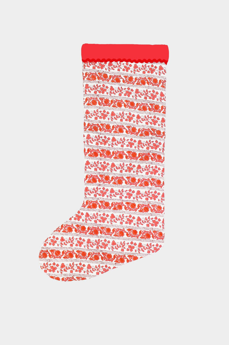 Christmas Stocking | Linear Botanical Red/Cream