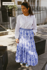 Becks Organic Cotton Block Print Skirt | Geo White/Cobalt
