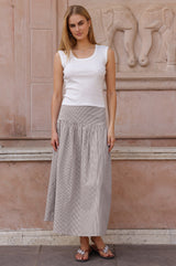 Stripe Dropped Waist Skirt | Chocolate/White