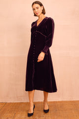 Sally Anne Velvet Long Sleeve Dress | Aubergine
