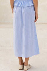 Smocked Organic Cotton Stripe Dobby Skirt | Blue/White