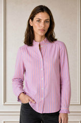 Frill Collar Stripe Blouse | Pink/White/Blue