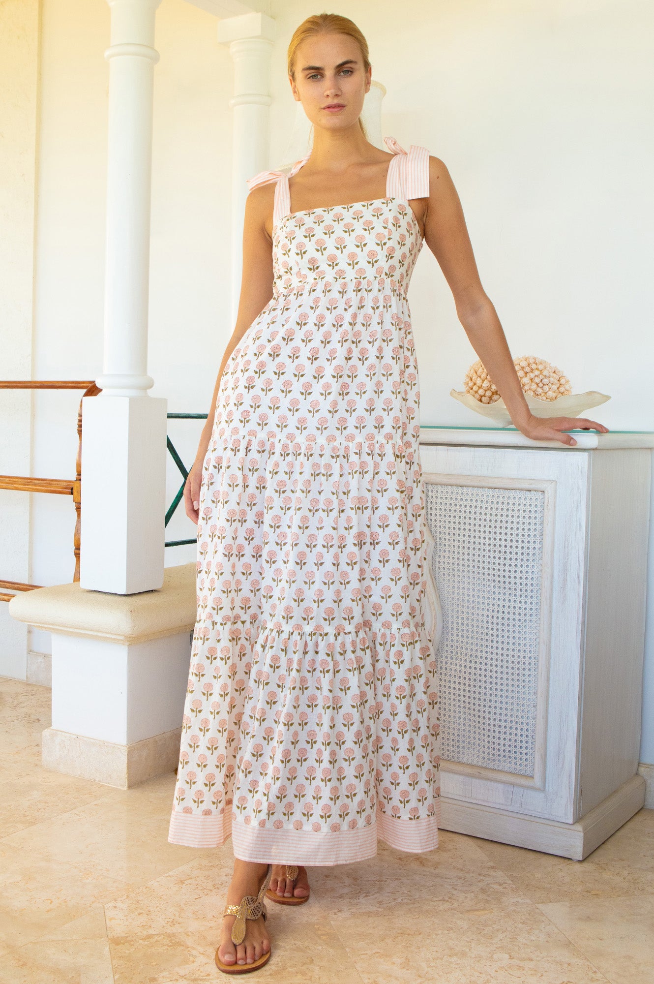 Tabitha Organic Cotton Dress | White/Coral - Aspiga