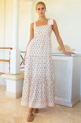 Tabitha Organic Cotton Dress | White/Coral - Aspiga