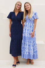 APPROVED Edie Cotton Broderie Dress | Navy - Aspiga
