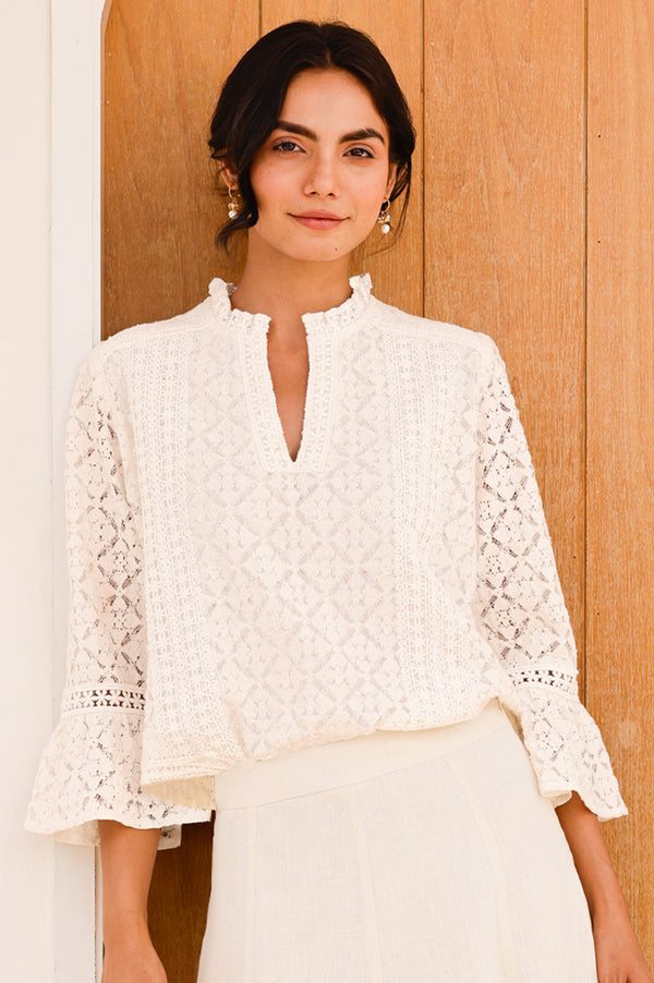 Aspiga Sustainable Womens Nel Lace Blouse Summer Ecru