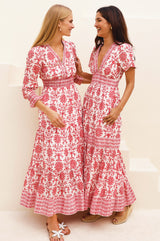 Billie Block Print Organic Cotton Dress | Red/White - Aspiga