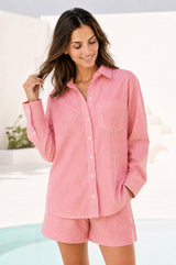 Hattie Cotton Stripe Shirt | Red/White