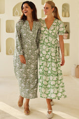 Mara Rayon Dress | Khaki/White