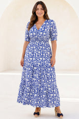 Billie Short Sleeve Organic Cotton Dress | Blue/White
