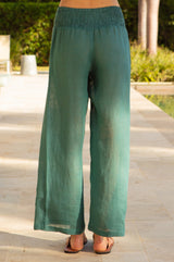 APPROVED * NEEDS WASHCARE Light Weight Linen Pull On Trousers | Teal - Aspiga