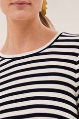 Basic Long Sleeve Stripe Top | White/Black