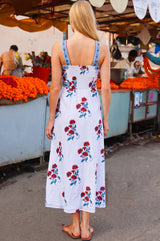 APPROVED Margaritte Block Print Organic Cotton Dress | Teal/Red - Aspiga