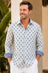 Men's Organic Cotton Shirt | Buti Ecru/Blue
