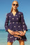 Cristina Embroidered Organic Cotton Kaftan | Navy/White