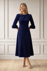 Elizabeth Stretch Corduroy Midi Dress | Atlantic Blue