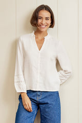 Mina Organic Cotton Cheesecloth Blouse | White