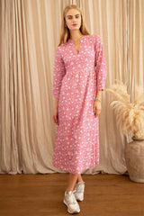 Mara Organic Cotton Dress | Primula Print Pink/White
