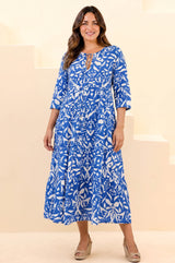 Emma Organic Cotton Dress | Cobalt/White