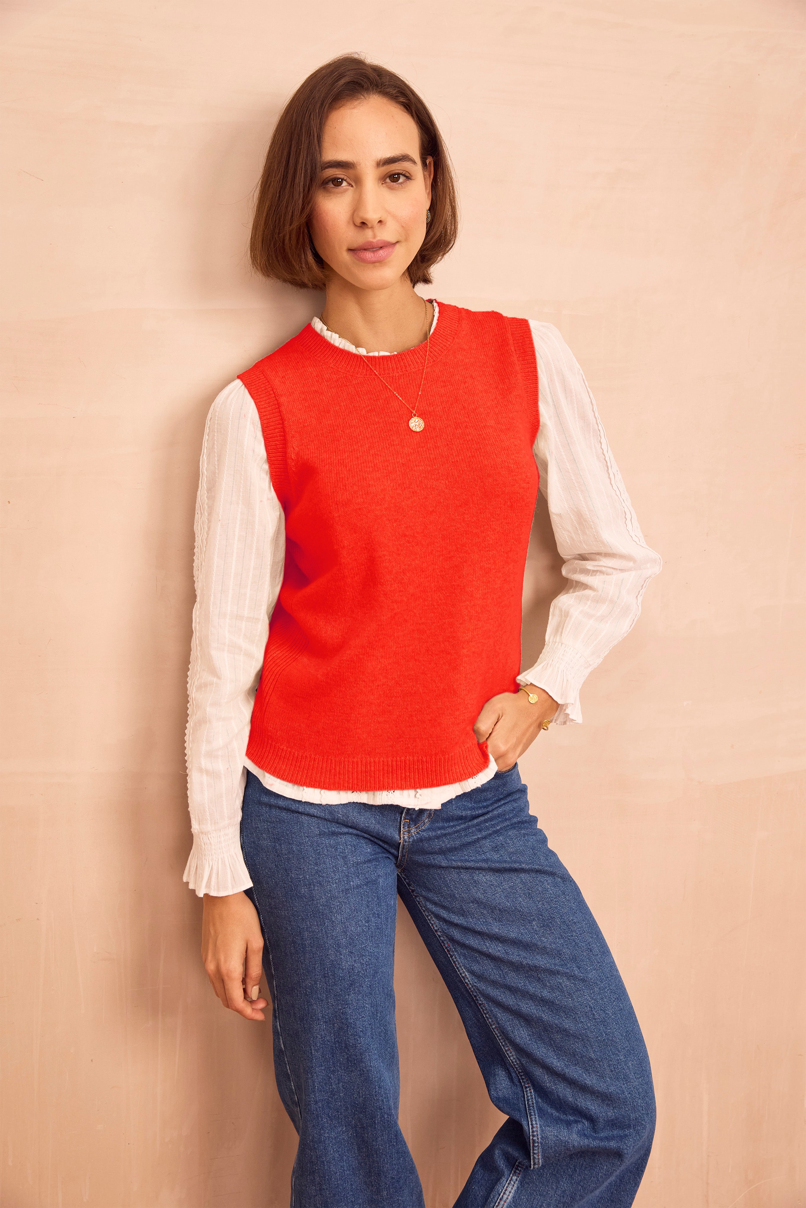 Merino Wool Knitted Short Tank | Bright Orange