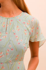 RHS Printed Cape Sleeved Dress | Sage - Aspiga