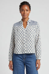 Livi Organic Cotton Blouse | Cream/Blue