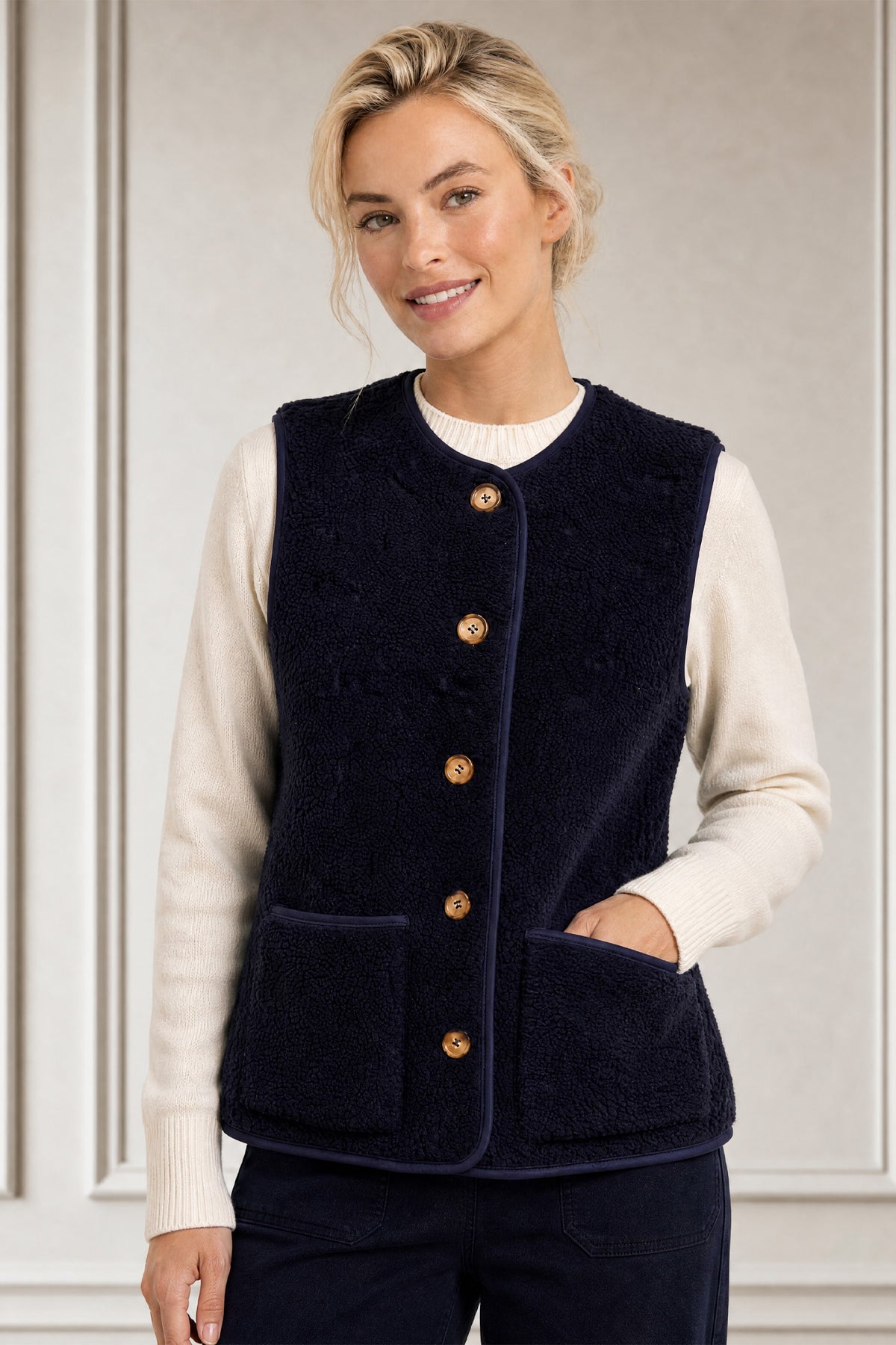 Aspiga Ladies Sustainable Borg Recycled Wool Blend Gilet Wool Navy