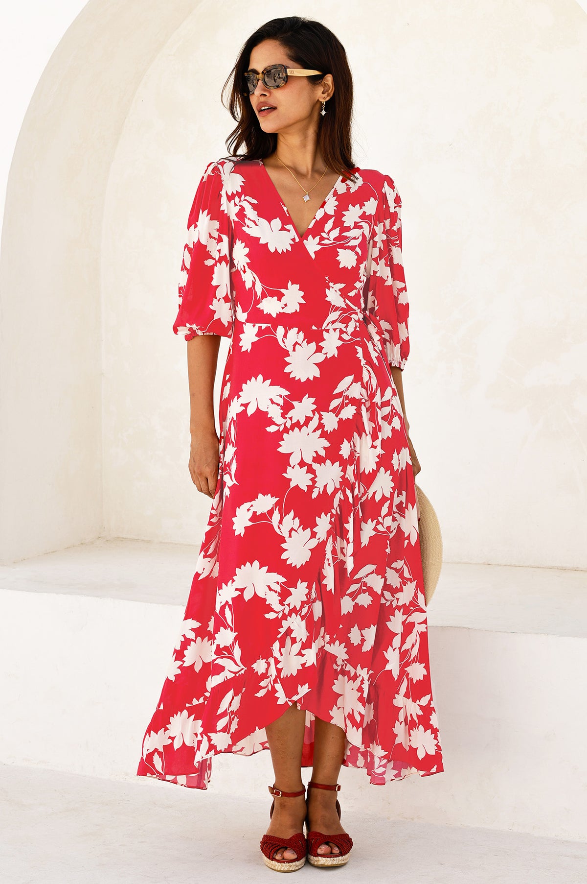 Aspiga Sustainable Womens Ella 3/4 Length Sleeve Dress Summer Holiday  EcoVero Viscose Red
