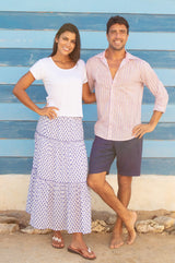 APPROVED Bea Printed Organic Cotton Skirt | Lixus White/Cobalt - Aspiga