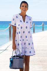 India Embroidered Organic Cotton Dress | White/Blue