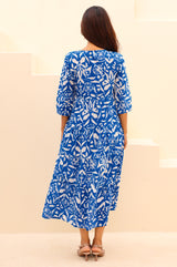Emma Organic Cotton Dress | Cobalt/White