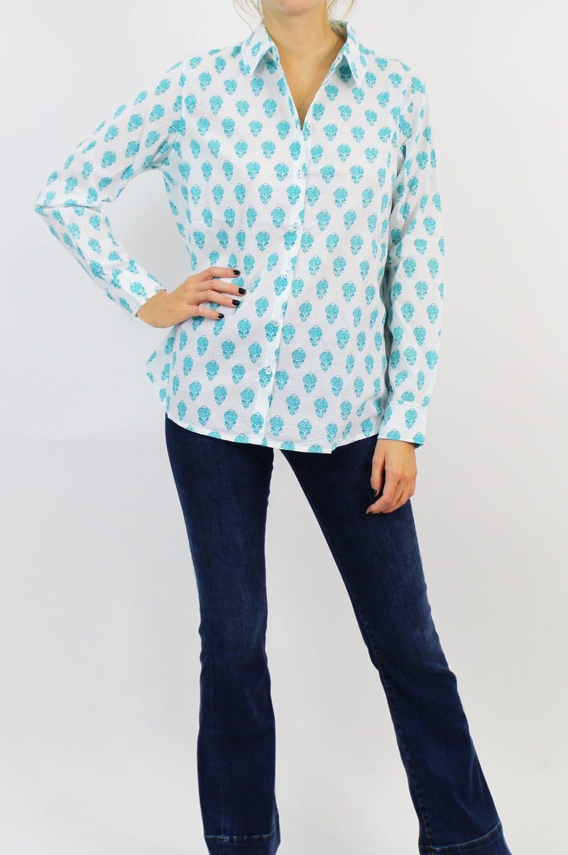 Women's Collared Shirt | Turquoise Pineapple