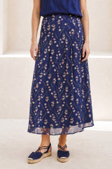 RHS Mira Printed Chiffon Skirt | Navy