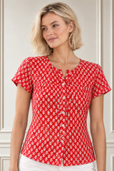Lisbon Viscose Crinkle Blouse | Lixus Red/White