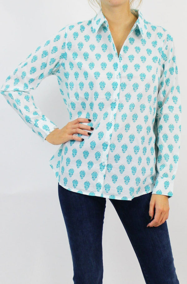Women's Collared Shirt | Turquoise Pineapple