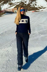 Merino Wool Ski Slim Polo Neck Jumper | Dark Navy/Cream