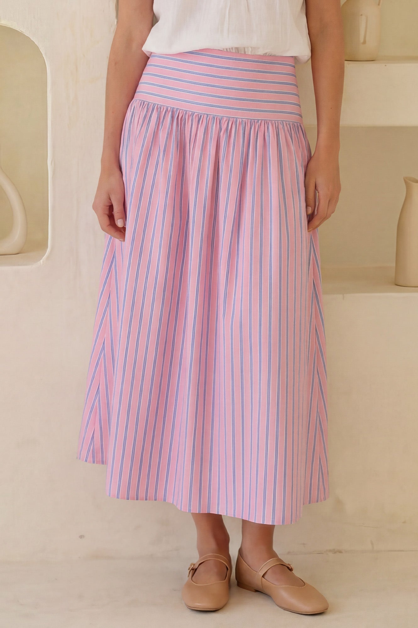 Stripe Dropped Waist Skirt | Pink