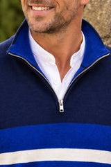 Men's Merino Wool Quarter Zip | Navy/Cobalt/Cream