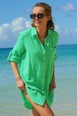 Saffron Organic Cotton Cheesecloth Beach Shirt | Green