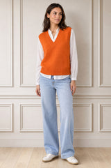 Merino Wool V Neck Tank | Orange