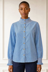 Embroidered Smocked Baby Cord Blouse | Ice Blue