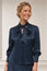 Tie Neck Satin Spot Jacquard Blouse | Navy