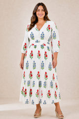 Jyoti Organic Cotton Dress | White/Red