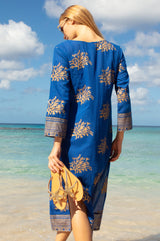 Guadalupe Maxi Organic Cotton Tunic | Cobalt/Gold - Aspiga