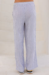 Stripe Organic Cotton Cheesecloth Trouser | White/Blue - Aspiga
