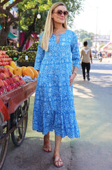 Emma Organic Cotton Dress | Camelia Blue/White