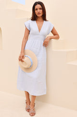 V-Neck Linen Dress | Light Blue - Aspiga
